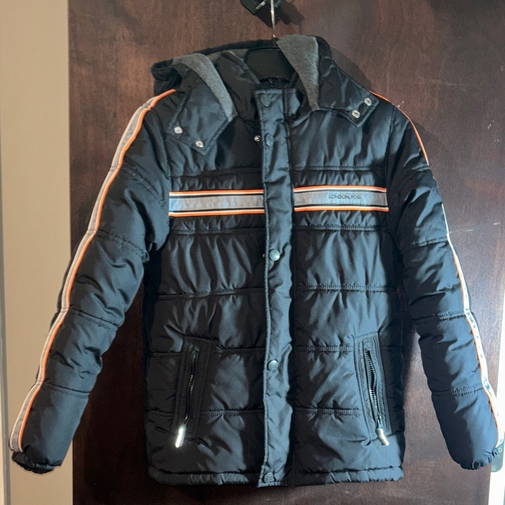 London Fog Puffer Jacket Black Lined Fleece Size 14-16